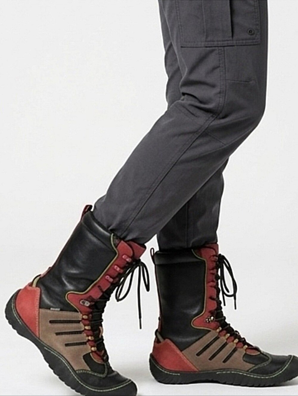 J-41 Jeep "Rocky" Waterproof Leather Boots Black Red Brown | Women's Size 9